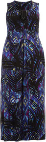 Tropical Embellished Maxi Dress - neckline: round neck; fit: empire; sleeve style: sleeveless; style: maxi dress; length: ankle length; back detail: tie detail at back; secondary colour: royal blue; occasions: casual, holiday; fibres: viscose/rayon - stretch; predominant colour: multicoloured; sleeve length: sleeveless; pattern type: fabric; pattern size: standard; pattern: patterned/print; texture group: jersey - stretchy/drapey
