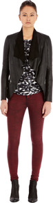Soft Zip Pocket Leather Drape Jacket - pattern: plain; style: single breasted blazer; collar: shawl/waterfall; fit: loose; predominant colour: black; occasions: casual; length: standard; fibres: leather - 100%; sleeve length: long sleeve; sleeve style: standard; texture group: leather; collar break: low/open; pattern type: fabric