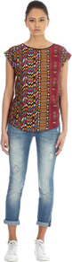 Summer Aztec T Shirt - neckline: round neck; sleeve style: capped; style: t-shirt; occasions: casual, holiday; length: standard; fibres: viscose/rayon - 100%; fit: straight cut; predominant colour: multicoloured; sleeve length: short sleeve; trends: statement prints; pattern type: fabric; pattern size: big & busy; pattern: patterned/print; texture group: jersey - stretchy/drapey