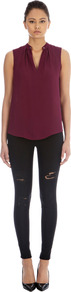 Quilted Shoulder High Neck Top - pattern: plain; sleeve style: sleeveless; bust detail: ruching/gathering/draping/layers/pintuck pleats at bust; predominant colour: burgundy; occasions: casual, evening, work; length: standard; style: top; neckline: collarstand & mandarin with v-neck; fibres: polyester/polyamide - 100%; fit: straight cut; sleeve length: sleeveless; texture group: silky - light; pattern type: fabric