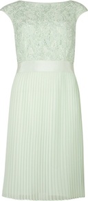 Ted Baker Aliana Lace Dress - style: shift; sleeve style: capped; pattern: plain; back detail: low cut/open back; predominant colour: pistachio; occasions: evening, occasion; length: just above the knee; fit: fitted at waist & bust; fibres: polyester/polyamide - 100%; neckline: crew; waist detail: narrow waistband; sleeve length: short sleeve; texture group: sheer fabrics/chiffon/organza etc.; trends: glamorous day shifts; pattern type: fabric; embellishment: lace