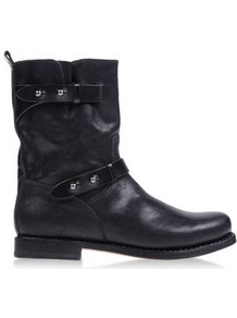 Boots Ankle Boots On Shoescribe.Com - predominant colour: black; occasions: casual; material: leather; heel height: flat; embellishment: buckles; heel: block; toe: round toe; boot length: ankle boot; style: biker boot; finish: plain; pattern: plain