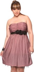 Dotted Strapless Dress - style: empire line; neckline: strapless (straight/sweetheart); fit: empire; pattern: plain; sleeve style: strapless; waist detail: embellishment at waist/feature waistband; bust detail: ruching/gathering/draping/layers/pintuck pleats at bust; secondary colour: black; occasions: evening, occasion; length: just above the knee; fibres: polyester/polyamide - mix; sleeve length: sleeveless; texture group: sheer fabrics/chiffon/organza etc.; pattern type: fabric; predominant colour: dusky pink