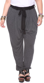 Melangé Harem Pants - length: standard; pattern: plain; style: harem/slouch; waist detail: elasticated waist; pocket detail: pockets at the sides; waist: mid/regular rise; predominant colour: charcoal; secondary colour: black; occasions: casual, evening, work, holiday; fibres: polyester/polyamide - mix; fit: tapered; pattern type: fabric; texture group: jersey - stretchy/drapey