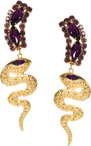 Gem Snake Drop Earring - secondary colour: purple; predominant colour: gold; occasions: evening, occasion, holiday; style: drop; length: long; size: large/oversized; material: chain/metal; fastening: pierced; trends: metallics; finish: metallic; embellishment: crystals