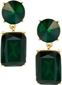 Colour Drop Earrings - predominant colour: dark green; secondary colour: gold; occasions: evening, occasion, holiday; style: drop; length: mid; size: standard; material: chain/metal; fastening: pierced; finish: plain; embellishment: jewels