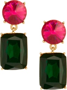 Colour Drop Earrings - secondary colour: hot pink; predominant colour: dark green; occasions: evening, occasion, holiday; style: drop; length: mid; size: standard; material: chain/metal; fastening: pierced; finish: plain; embellishment: jewels