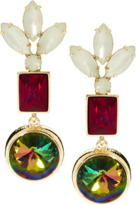 Irridescent Crystal Earrings - secondary colour: ivory; occasions: evening, occasion; predominant colour: multicoloured; style: drop; length: long; size: standard; material: chain/metal; fastening: pierced; finish: plain; embellishment: jewels