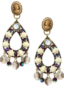 Cameo Chandelier Earring - predominant colour: ivory; secondary colour: purple; occasions: evening, occasion, holiday; style: chandelier; length: long; size: large/oversized; material: chain/metal; fastening: pierced; finish: metallic; embellishment: jewels