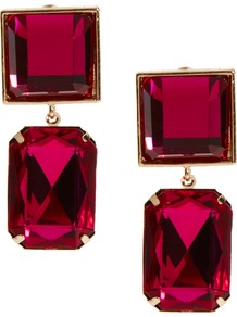 Square Gem Earrings - predominant colour: burgundy; occasions: evening, occasion, holiday; style: drop; length: long; size: large/oversized; material: chain/metal; fastening: pierced; finish: metallic; embellishment: jewels