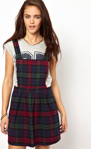 Pinafore Dress In Tartan - length: mini; sleeve style: standard vest straps/shoulder straps; fit: fitted at waist; pattern: checked/gingham; bust detail: added detail/embellishment at bust; waist detail: fitted waist; hip detail: side pockets at hip; style: dungaree dress; back detail: low cut/open back; secondary colour: true red; predominant colour: dark green; occasions: casual, work; fibres: cotton - 100%; sleeve length: sleeveless; texture group: cotton feel fabrics; trends: statement prints, modern geometrics; neckline: low square neck; pattern type: fabric; pattern size: standard