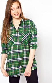 Check Shirt - neckline: shirt collar/peter pan/zip with opening; pattern: checked/gingham; length: below the bottom; style: shirt; bust detail: pocket detail at bust; occasions: casual; fibres: cotton - mix; fit: loose; predominant colour: multicoloured; sleeve length: long sleeve; sleeve style: standard; texture group: cotton feel fabrics; pattern type: fabric; pattern size: standard