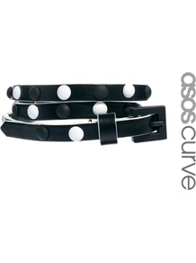 Curve Monochrome Stud Skinny Waist Belt - secondary colour: white; predominant colour: black; occasions: casual, evening, work, occasion, holiday; type of pattern: light; style: classic; size: skinny; worn on: waist; material: faux leather; embellishment: studs; pattern: plain; finish: plain