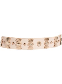 Fan Detail Plate Belt - predominant colour: nude; secondary colour: gold; occasions: evening, work, occasion, holiday; type of pattern: standard; style: elasticated; size: standard; worn on: waist; material: faux leather; embellishment: studs; pattern: plain; trends: metallics; finish: plain