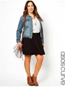 Curve Exclusive Skater Skirt In Jersey - pattern: plain; fit: body skimming; waist detail: elasticated waist; waist: high rise; predominant colour: black; occasions: casual, evening; length: just above the knee; style: fit & flare; fibres: cotton - stretch; pattern type: fabric; texture group: jersey - stretchy/drapey