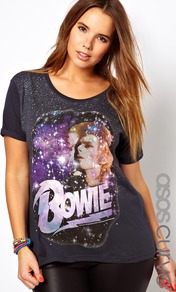 Curve Davie Bowie Embellished Print T Shirt - style: t-shirt; predominant colour: black; occasions: casual, evening, holiday; length: standard; neckline: scoop; fibres: cotton - 100%; fit: body skimming; bust detail: contrast pattern/fabric/detail at bust; sleeve length: short sleeve; sleeve style: standard; trends: statement prints; pattern type: fabric; pattern size: big & busy; pattern: patterned/print; texture group: jersey - stretchy/drapey