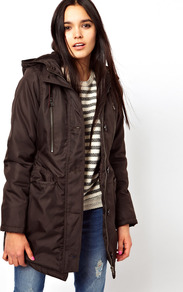 Parka Jacket - pattern: plain; length: below the bottom; fit: loose; style: parka; back detail: hood; collar: high neck; predominant colour: chocolate brown; fibres: polyester/polyamide - 100%; sleeve length: long sleeve; sleeve style: standard; collar break: high; pattern type: fabric; texture group: other - bulky/heavy