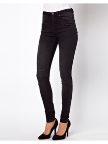 Supersoft Skinny Biker Jeans - style: skinny leg; length: standard; pattern: plain; pocket detail: large back pockets, pockets at the sides, traditional 5 pocket; waist: mid/regular rise; predominant colour: black; occasions: casual, evening; fibres: cotton - stretch; jeans detail: dark wash; texture group: denim; pattern type: fabric