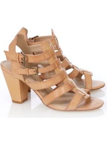 Gladiator Block Heels Wheat - predominant colour: camel; occasions: casual, evening, occasion, holiday; material: faux leather; heel height: mid; embellishment: buckles; ankle detail: ankle strap; heel: block; toe: open toe/peeptoe; style: strappy; finish: plain; pattern: plain
