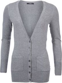 Boyfriend Cardigan Dove - neckline: plunge; pattern: plain; length: below the bottom; hip detail: front pockets at hip; predominant colour: light grey; occasions: casual, work; style: standard; fit: slim fit; sleeve length: long sleeve; sleeve style: standard; texture group: knits/crochet; pattern type: knitted - fine stitch; pattern size: standard; fibres: viscose/rayon - mix