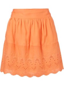 Broderie Anglaise Skirt Apricot - pattern: plain; fit: loose/voluminous; waist detail: wide waistband/cummerbund; waist: mid/regular rise; predominant colour: bright orange; occasions: casual, holiday; length: just above the knee; style: a-line; fibres: viscose/rayon - 100%; hip detail: ruching/gathering at hip; texture group: cotton feel fabrics; pattern type: fabric