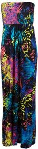 Printed Jersey Bandeau Maxi Dress Multi - neckline: strapless (straight/sweetheart); style: maxi dress; sleeve style: strapless; bust detail: ruching/gathering/draping/layers/pintuck pleats at bust; occasions: casual, holiday; length: floor length; fit: fitted at waist & bust; fibres: viscose/rayon - 100%; hip detail: soft pleats at hip/draping at hip/flared at hip; predominant colour: multicoloured; sleeve length: sleeveless; trends: statement prints; pattern type: fabric; pattern size: big & busy; pattern: patterned/print; texture group: jersey - stretchy/drapey