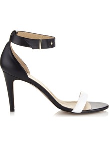 Cafe Royal Skinny Two Part Sandal - secondary colour: white; predominant colour: black; occasions: evening, occasion; material: leather; heel height: mid; ankle detail: ankle strap; heel: stiletto; toe: open toe/peeptoe; style: standard; finish: plain; pattern: colourblock