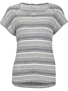 Karla Linen Bubble T Shirt - neckline: round neck; pattern: horizontal stripes; style: t-shirt; secondary colour: white; predominant colour: charcoal; occasions: casual, holiday; length: standard; fibres: linen - mix; fit: body skimming; sleeve length: short sleeve; sleeve style: standard; pattern type: fabric; pattern size: standard; texture group: jersey - stretchy/drapey