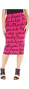 Midi Graffiti Printed Skirt - length: below the knee; fit: tight; waist detail: elasticated waist; waist: high rise; predominant colour: hot pink; secondary colour: black; occasions: casual, evening, holiday; fibres: viscose/rayon - stretch; style: tube; trends: statement prints; pattern type: fabric; pattern size: standard; pattern: patterned/print; texture group: jersey - stretchy/drapey