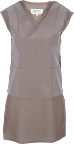 Paneled Deconstructed Top - neckline: v-neck; sleeve style: capped; pattern: plain; length: below the bottom; predominant colour: taupe; occasions: evening; style: top; fibres: silk - mix; fit: straight cut; sleeve length: sleeveless; texture group: crepes; pattern type: fabric
