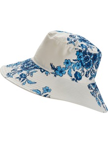 Bouquet Celia Reversible Cotton Garden Sun Hat - secondary colour: white; predominant colour: diva blue; occasions: casual, holiday; type of pattern: standard; style: sunhat; size: standard; material: fabric; pattern: florals