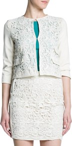 Cropped Guipure Skirt, Neutral White - length: mid thigh; style: straight; fit: tailored/fitted; waist: mid/regular rise; predominant colour: white; occasions: evening, occasion; fibres: cotton - 100%; texture group: lace; pattern type: fabric; pattern: florals
