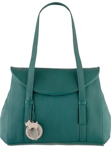 Sherwood Large Flap Over Tote Bag - predominant colour: teal; occasions: casual, work; style: tote; length: handle; size: standard; material: leather; pattern: plain; finish: plain