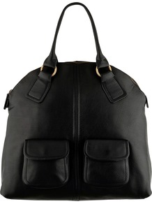 Whiston Large Zip Grab Handbag - predominant colour: black; occasions: work; style: tote; length: handle; size: standard; material: leather; pattern: plain; finish: plain