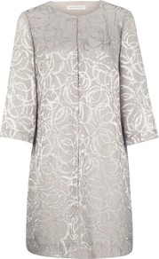 Jacquard Jacket, Cream - pattern: plain; style: single breasted blazer; collar: round collar/collarless; fit: slim fit; predominant colour: champagne; fibres: viscose/rayon - stretch; occasions: occasion; length: mid thigh; sleeve length: 3/4 length; sleeve style: standard; collar break: high; pattern type: fabric; texture group: brocade/jacquard