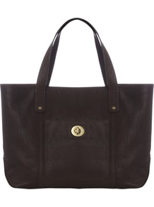 Carly Tote Bag, Chocolate - predominant colour: chocolate brown; occasions: casual, work; style: tote; length: handle; size: oversized; material: fabric; pattern: plain; finish: plain