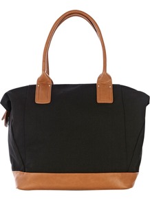 Canvas Oversized Shopper Handbag, Black - secondary colour: tan; predominant colour: black; occasions: casual; type of pattern: standard; style: tote; length: handle; size: oversized; material: fabric; finish: plain; pattern: colourblock