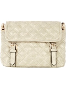 Quilted Satchel Handbag, Stone - predominant colour: stone; occasions: casual, work; style: satchel; length: shoulder (tucks under arm); size: small; material: faux leather; embellishment: quilted; pattern: plain; finish: metallic