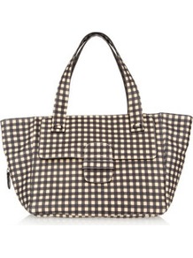 Elsa Gingham Print Leather Tote - secondary colour: ivory; predominant colour: navy; occasions: casual, work; type of pattern: standard; style: tote; length: handle; size: oversized; material: leather; pattern: checked/gingham; finish: plain