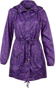 Purple Zebra Print Hooded Parka - fit: loose; style: parka; collar: high neck; length: mid thigh; predominant colour: purple; occasions: casual; fibres: polyester/polyamide - 100%; waist detail: belted waist/tie at waist/drawstring; sleeve length: long sleeve; sleeve style: standard; texture group: technical outdoor fabrics; collar break: high; pattern type: fabric; pattern size: standard; pattern: patterned/print