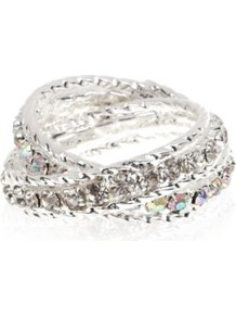 Silver Crystal Wrap Ring - predominant colour: silver; occasions: casual, evening, work, occasion, holiday; style: band; size: small; material: chain/metal; trends: metallics; finish: metallic; embellishment: crystals