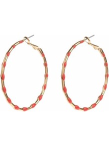 Gold Coral Polka Dot Hoop Earrings - predominant colour: coral; secondary colour: gold; occasions: casual, evening, occasion, holiday; style: hoop; length: long; size: large/oversized; material: chain/metal; fastening: pierced; finish: metallic