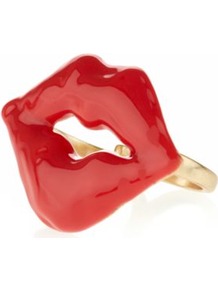 Red And Gold Lips Double Ring - predominant colour: true red; secondary colour: gold; occasions: casual, evening, holiday; style: cocktail; size: large/oversized; material: chain/metal; finish: plain