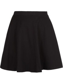 Inspire Black Skater Skirt - pattern: plain; fit: loose/voluminous; waist: mid/regular rise; predominant colour: black; occasions: casual, evening, work; length: just above the knee; style: fit & flare; fibres: cotton - stretch; hip detail: soft pleats at hip/draping at hip/flared at hip; waist detail: narrow waistband; pattern type: fabric; texture group: jersey - stretchy/drapey
