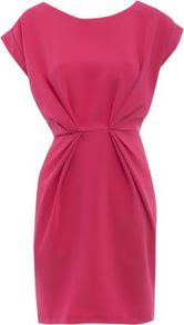 Pink Pleat Waist Dress - style: shift; neckline: round neck; sleeve style: capped; fit: fitted at waist; pattern: plain; back detail: tie detail at back; waist detail: structured pleats at waist; occasions: casual, evening, work, occasion, holiday; length: just above the knee; fibres: polyester/polyamide - 100%; hip detail: soft pleats at hip/draping at hip/flared at hip; sleeve length: short sleeve; pattern type: fabric; texture group: other - light to midweight; predominant colour: dusky pink