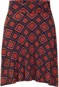 Multi Orange Geometric Skirt - style: straight; waist detail: wide waistband/cummerbund; waist: high rise; secondary colour: diva blue; predominant colour: bright orange; occasions: casual, work, holiday; length: just above the knee; fibres: polyester/polyamide - stretch; hip detail: soft pleats at hip/draping at hip/flared at hip; trends: modern geometrics; fit: straight cut; pattern type: fabric; pattern size: standard; pattern: patterned/print; texture group: jersey - stretchy/drapey