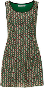 Teal Printed Petite Dress - style: shift; length: mid thigh; neckline: round neck; fit: tailored/fitted; sleeve style: sleeveless; waist detail: fitted waist; shoulder detail: contrast pattern/fabric at shoulder; bust detail: ruching/gathering/draping/layers/pintuck pleats at bust; secondary colour: burgundy; predominant colour: dark green; occasions: casual, evening, work, holiday; fibres: polyester/polyamide - 100%; hip detail: sculpting darts/pleats/seams at hip; sleeve length: sleeveless; trends: statement prints, modern geometrics; pattern type: fabric; pattern size: standard; pattern: patterned/print; texture group: other - light to midweight
