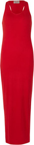 Red Maxi Dress - pattern: plain; sleeve style: sleeveless; style: maxi dress; back detail: racer back/sports back; predominant colour: true red; occasions: casual, evening, holiday; length: floor length; fit: body skimming; neckline: scoop; fibres: viscose/rayon - stretch; sleeve length: sleeveless; pattern type: fabric; texture group: jersey - stretchy/drapey