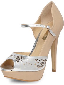 Nude And Silver Courts - predominant colour: nude; secondary colour: silver; occasions: evening, occasion, holiday; material: faux leather; ankle detail: ankle strap; heel: platform; toe: open toe/peeptoe; style: courts; trends: metallics; finish: metallic; pattern: colourblock; heel height: very high