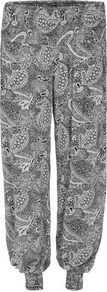 Black/White Paisley Pants - style: harem/slouch; waist detail: fitted waist; pattern: paisley; waist: mid/regular rise; secondary colour: white; predominant colour: black; occasions: casual, evening, holiday; length: ankle length; fibres: viscose/rayon - 100%; hip detail: front pleats at hip level; trends: statement prints; fit: baggy; pattern type: fabric; pattern size: big & busy; texture group: other - light to midweight
